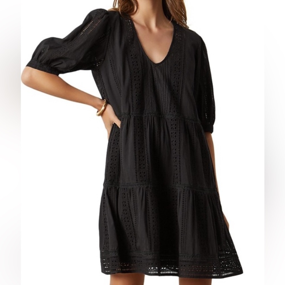 Velvet Brand Margaret Boho Elegant Black Eyelet Dress with Slip